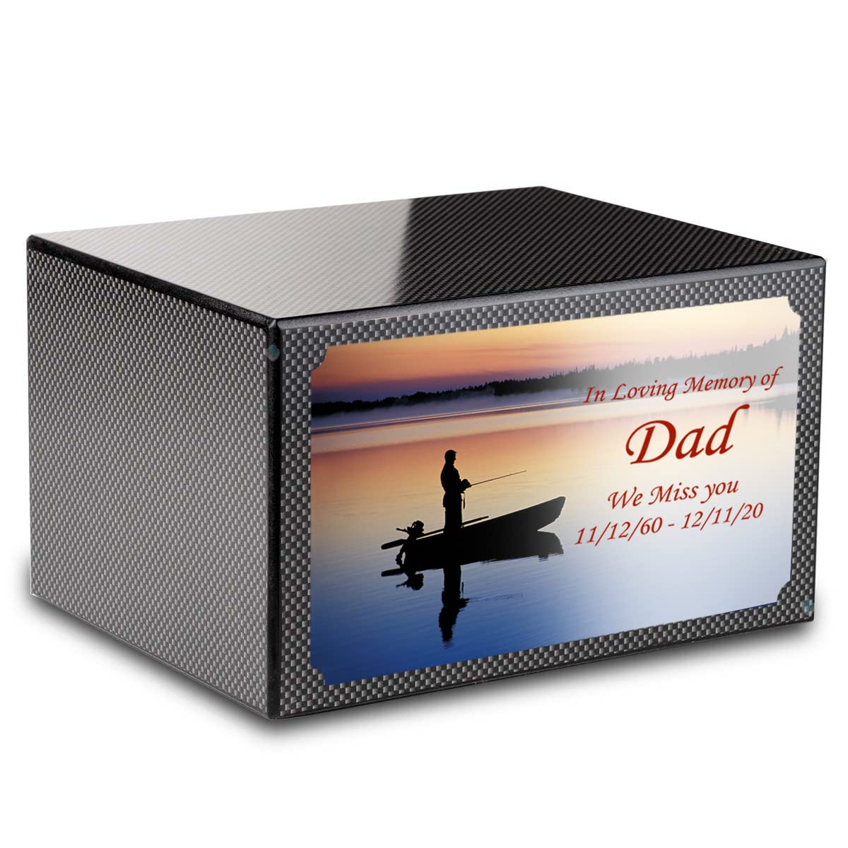 GetUrns Heritage Carbon Fiber Adult Cremation Urn Memorial Box for Ashes with Custom Printing (Fishing)