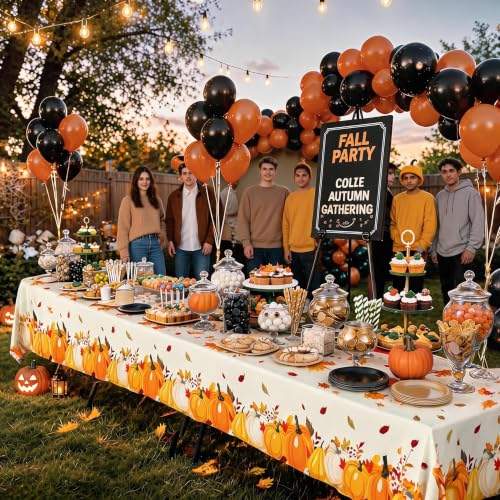 Image of Fall Plastic Tablecloth 12 Packs Thanksgiving Disposable Table Cloth 54x108 Rectangle Table Cover with Pumpkin & Maple Leaf for Holiday Dinner Party Decorations Outdoor Picnic & Baby Showers
