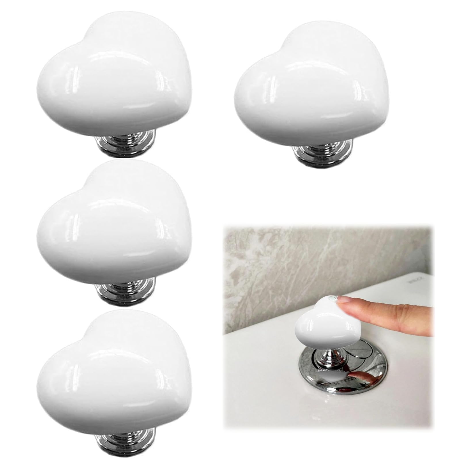 4 Pcs Toilet Flush Button, Design Love Heart Shaped Toilet Tank Button
