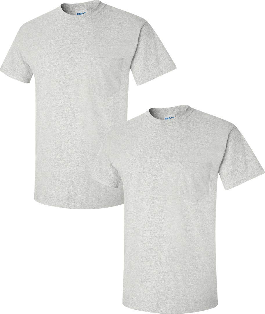 Gildan Men's Ultra Cotton Adult T-Shirt with Pocket, 2-Pack SML-Ash, Ash Grey, Small