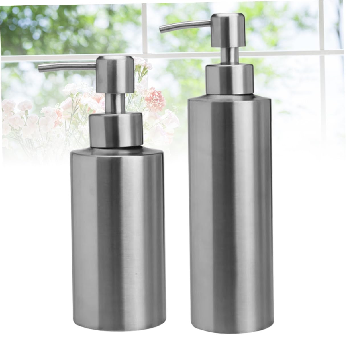 SOIMISS 2 Piezas Dispensador de Loción Acero Inoxidable Botellas Cilíndricas Presurizadas para Baño Cocina y Manos Recargables y Fáciles de Usar