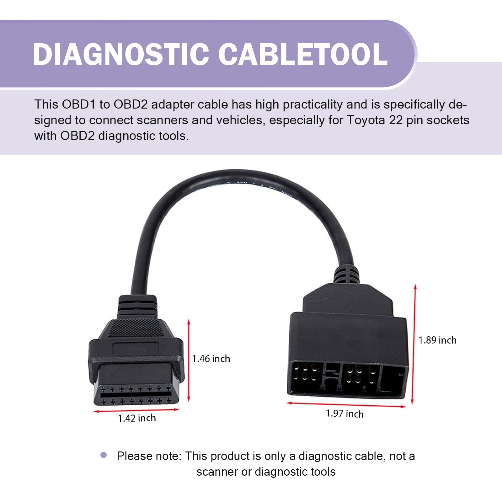 Obd1 Scanner Toyota JawGrew 22 Pin OBD1 To 16 Pin OBD2 Adapter, OBD1 To ...