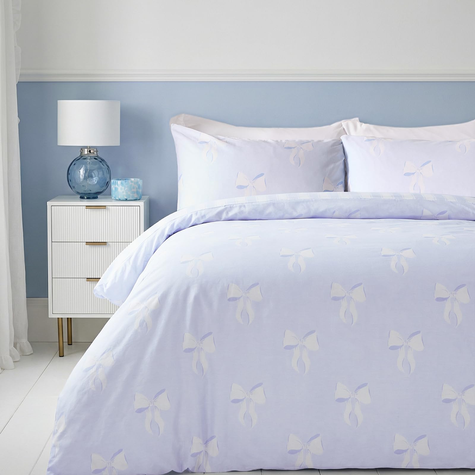 OHS Bows Double Bedding, Girls Duvet Covers Set - Blue