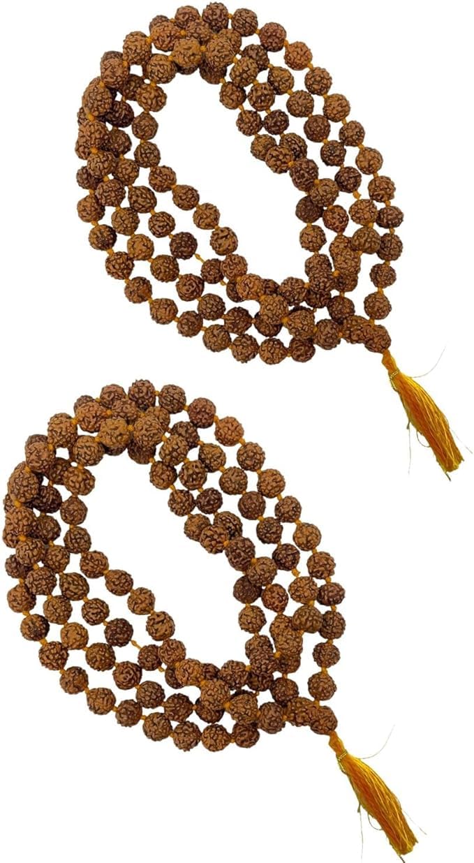 GenericMYTHOLOGY CENTRE Rudraksha Mala 108+1 Beads Necklace, Seed Bead Natural Himalaya 5 face Panch Mukhi Rudraksha, Prayer Beads, Wrist Mala Wrap, Jaap Mala, Bead Size 7 mm (Pack of 2)