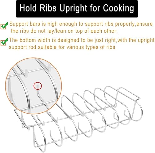 Miniatura 4 de Rejillas para costillas de barbacoa para ahumador y asar a la parrilla, 100% acero inoxidable 304, grado alimenticio, capacidad para 7 varillas para