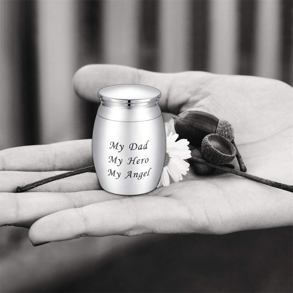 CREATCABIN Petite Urne Funéraire Miniature Pour Cendres Funéraires - 3 X 4 Cm - Argenté - My Dad My