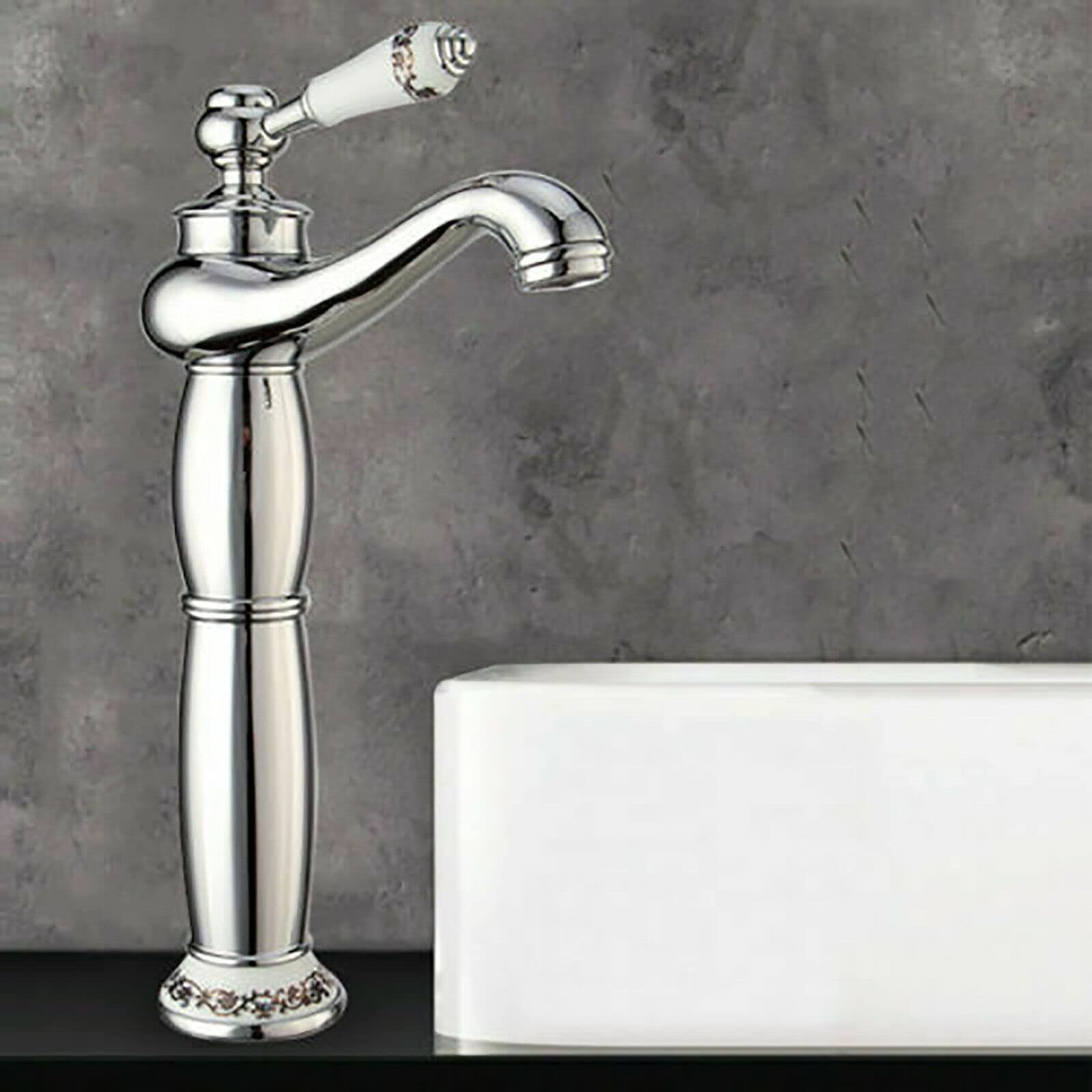 Grifo de cocina (30 cm, latón, instalación de baño para lavabo, 1 mango), color plateado