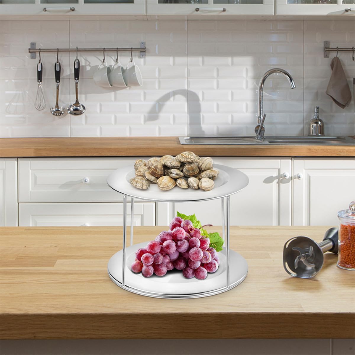 POPETPOP Présentoir Buffet 2 Pièces en Acier Inoxydable, Support à Pizza et Étagère à Fruits de Mer pour Présentation et Service en Restaurant