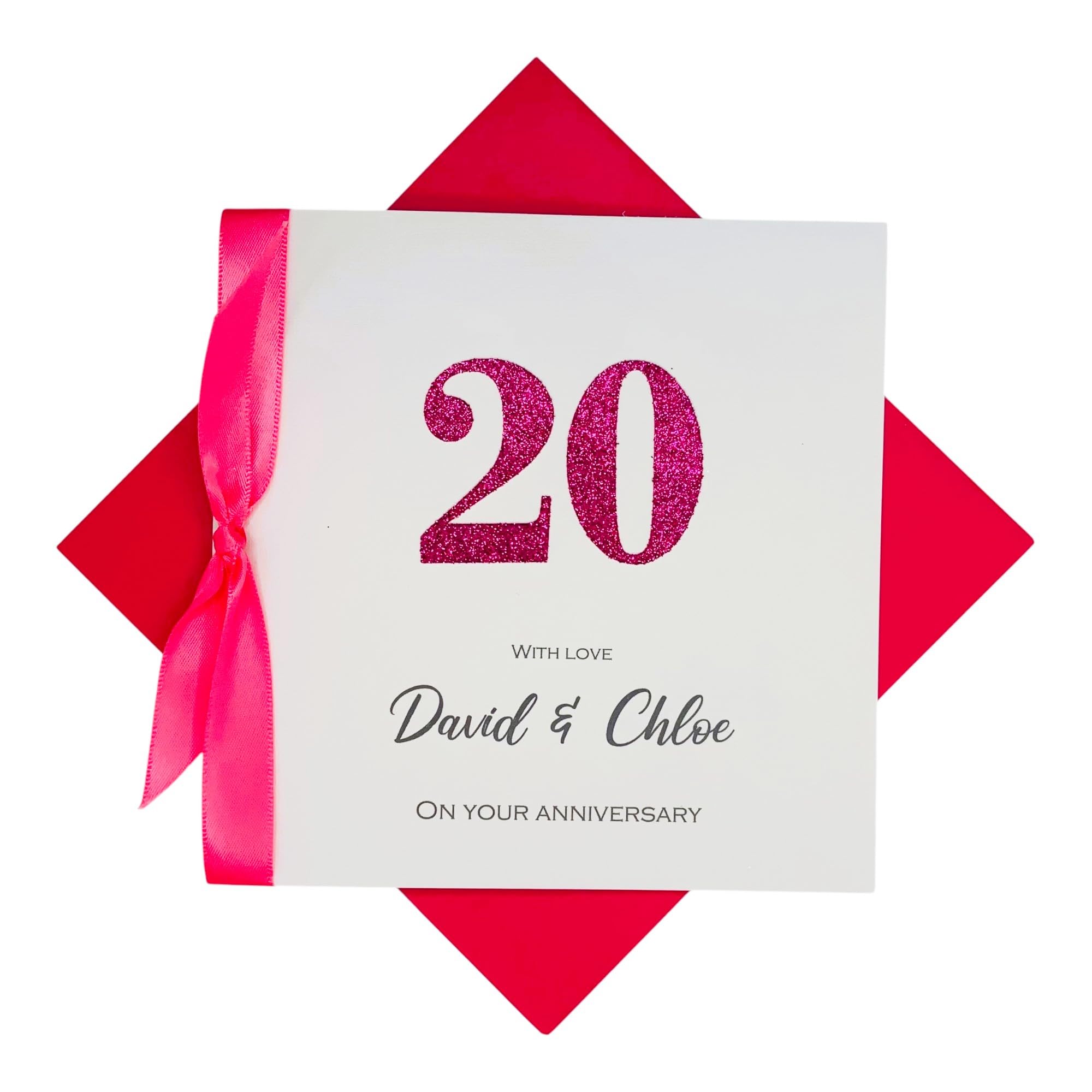 20th Wedding Anniversary Card - China 20 Year Twentieth Anniversary Greeting Card, Personalised Gift for Wife, Husband, Parents, Couple Friends - Various Designs (Glitter Number) โ image 1