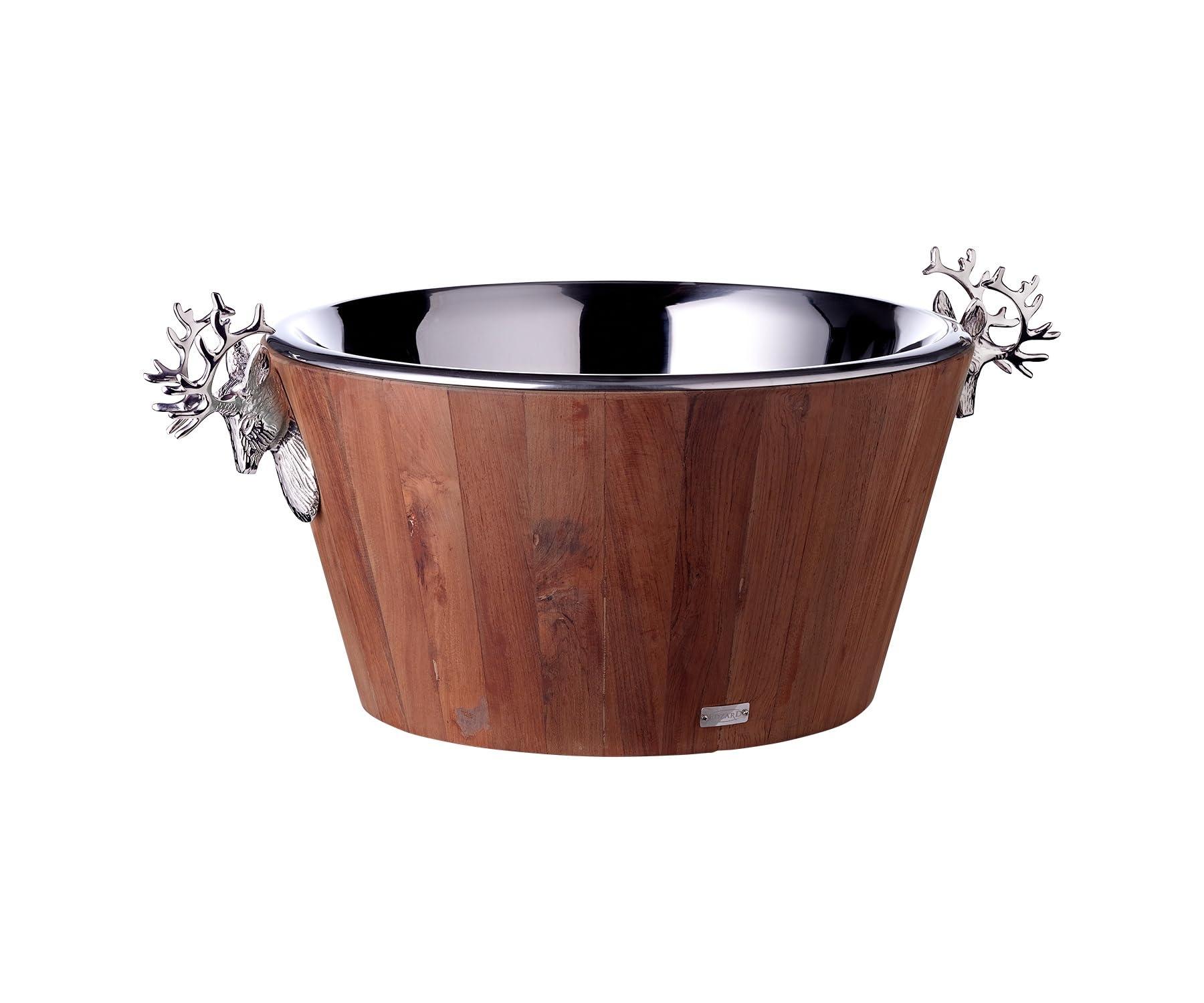 EDZARD Enfriador de vino Franklin (altura 25 cm, diámetro 47 cm), madera de teca reciclada, acero inoxidable, niquelado brillante