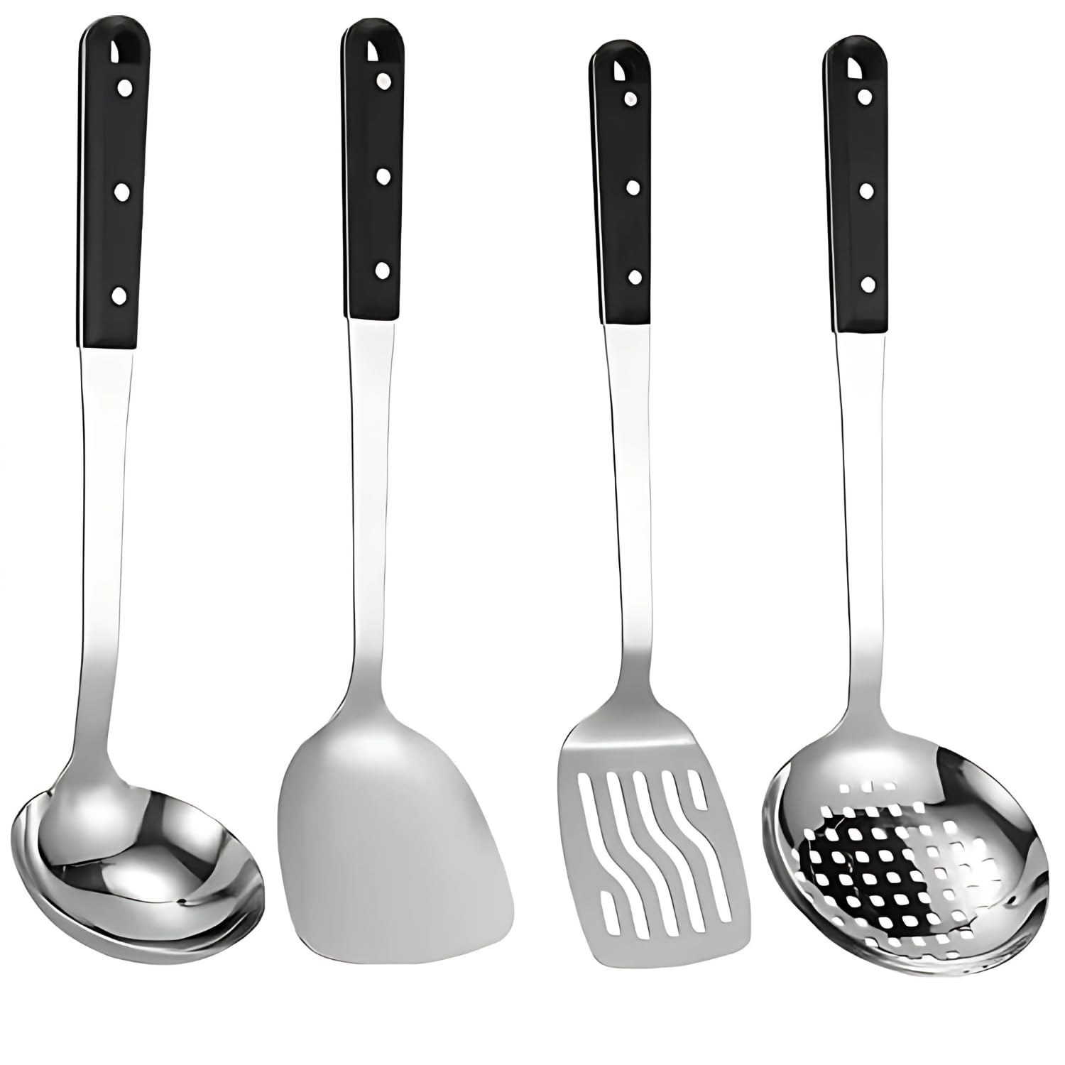 Kitchen Utensils Set, 4 Pcs Stainless Steel Cooking Utensils with Plastic Handles, Kitchen Gadgets Utensil Set Slotted Turner, Spatula, Skimmer, Soup Ladle for Cooking and Baking