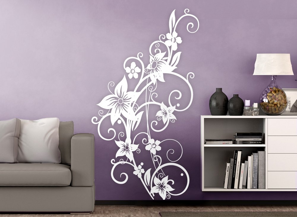 A111 Wandtattoo Blumenranke 'Luna' 80x60 Cm Anthrazit - Selbstklebende Deko Für Bad & Wohnzimmer
