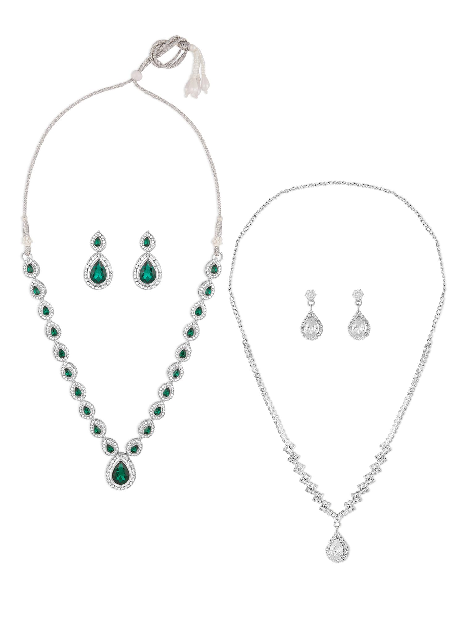 ZAVERI PEARLS Set of 2 Green White Austrian Diamonds Embellished Necklace & Earring Sets For Women-ZPFK18399 (B0DB2DDFR6) Amazon Price History, Amazon Price Tracker