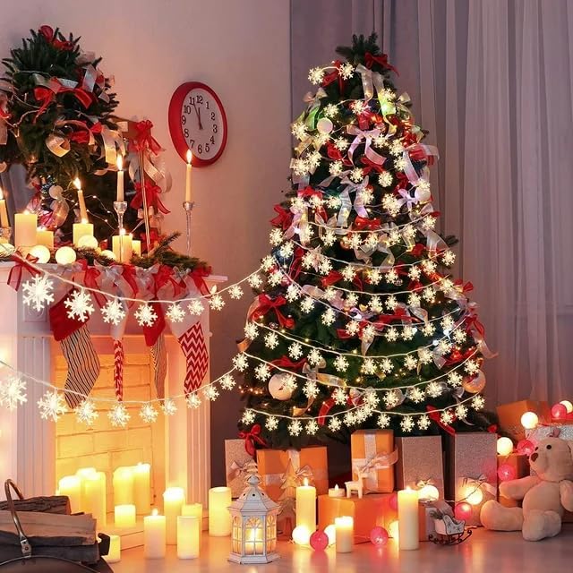 Image of Xenith 14 LED Snowflake Fairy String Light for Christmas Xmas Tree Diwali Home Decoration Light for Party Birthday Navratri Valentine Gift Lighting Decoration (Warm White, 3.5 Meter)