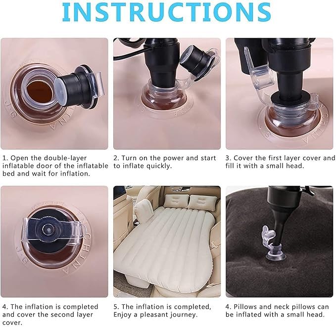 KD ZONE Polyester Premium Car Bed Inflatable with Pump&2 Air Pillow,Car Mattress for Travel,Travel Air Sofa Car Sofa Bed for Long Drive,Kids,Trip,Camping,Picnic,Pool&Beach,Multicolour,Medium 3