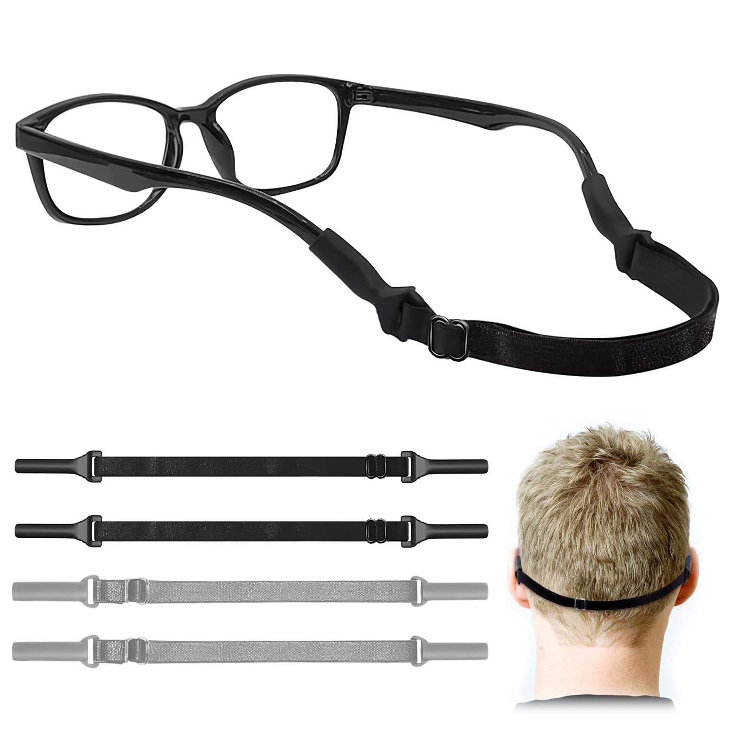 4 Pcs Specs Holder Strap - Black Durable Eyeglass Strap for Men and women, Adjustable Spectacle Holder Strap, Anti-Slip Spectacle Chain for Sunglasses and Glasses Retainer