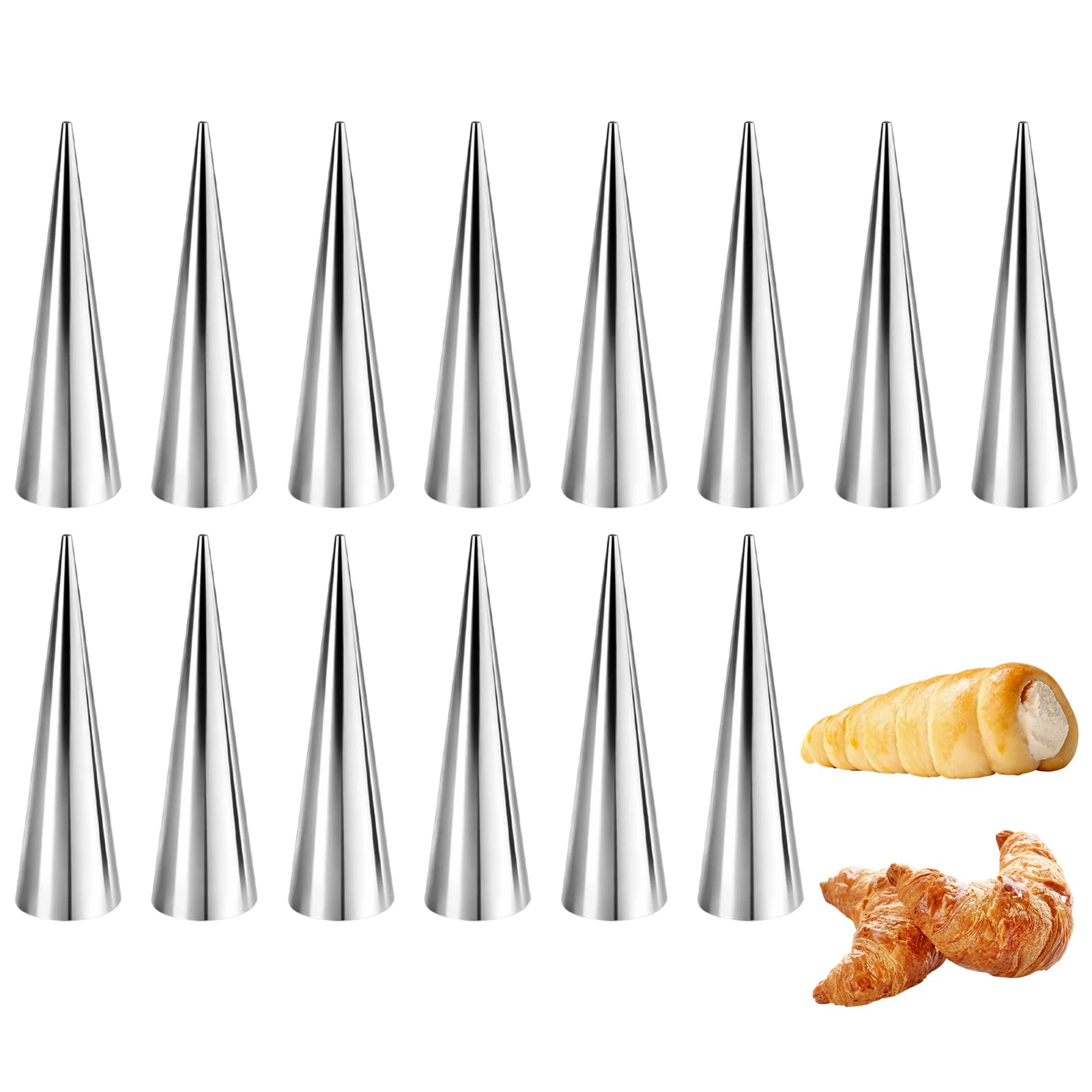 14PCS Cream Roll Forms Moulds, Cream Horn Moulds, Stainless Steel Baking Mold, Cannoli Mould for Croissants, Bread, Cream Rolls Smooth and Beautiful, Easy to Clean (12ร3.2cm)