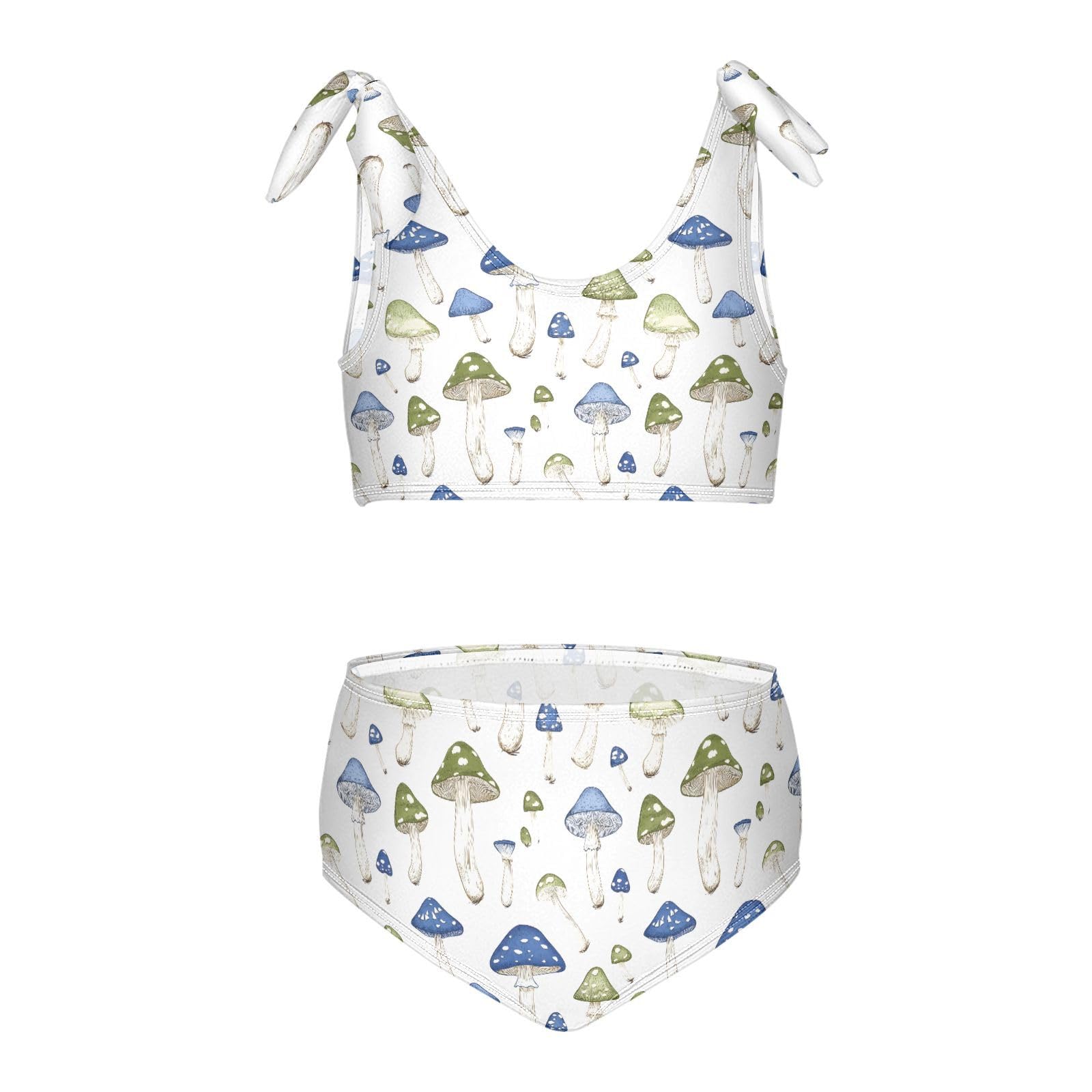 Blue and Green Mushrooms Girls Tankini Swim Set, Two Piece Swimsuits Summer Bikini Swimwear Set for Girls, 4T