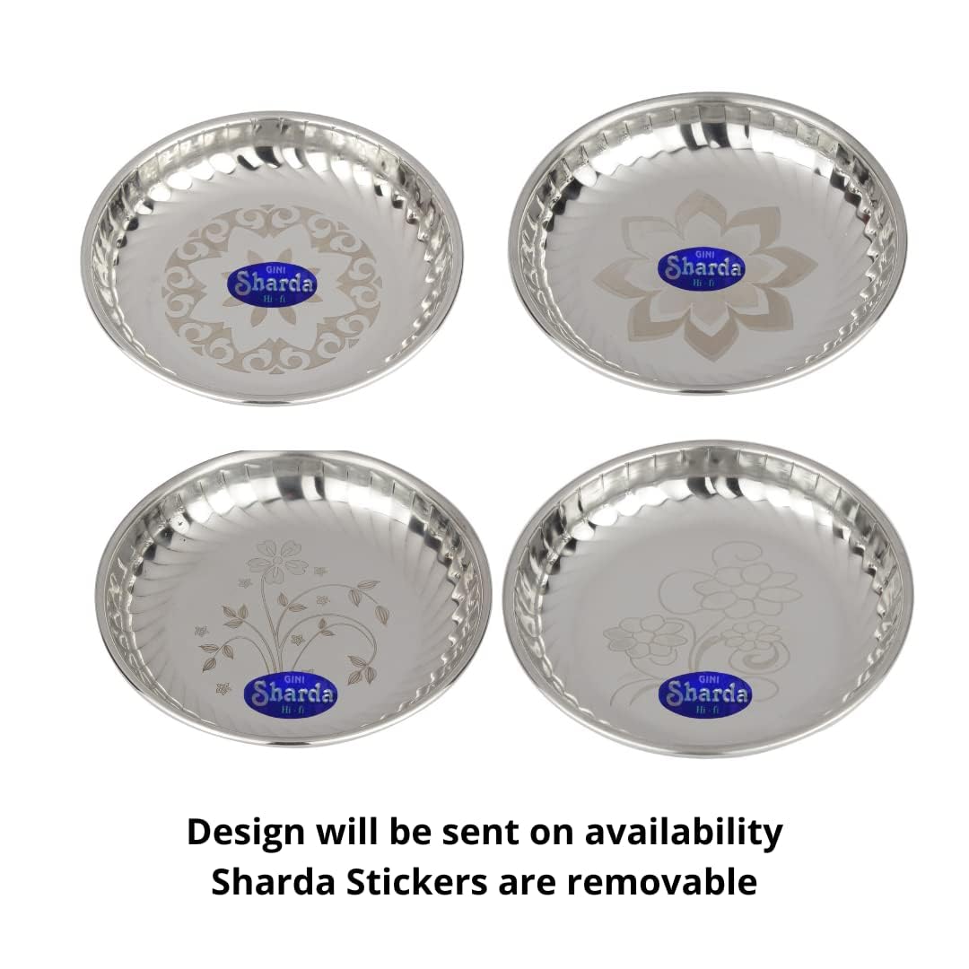 Sharda Metals Set of 6 Stainless Steel Side Serving Designer Plates Dishes, Small, Silver 3