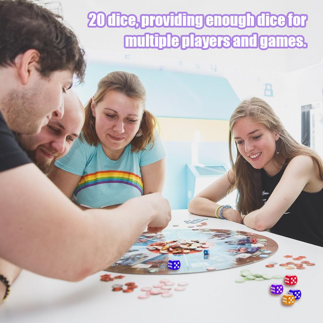 20pcs Dadi da Gioco acrilici 5 Colori traslucidi Dadi esaedrici per Giochi e insegnamenti