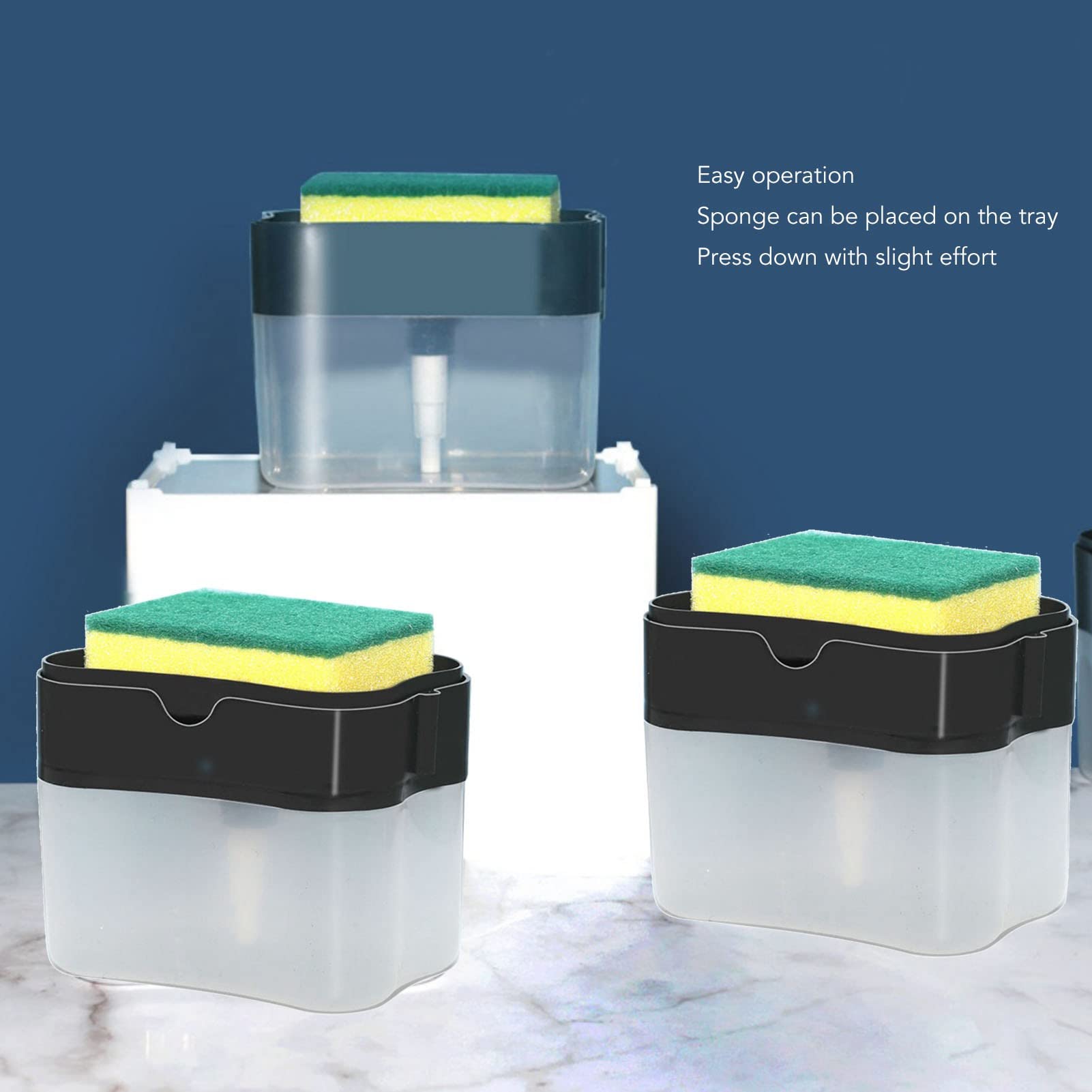Dispensador de Jabón para Platos, Dispensador de Líquido para Platos para Cocina con Esponja, Dispensador de Líquido para Lavavajillas de Plástico Duradero 2 en 1, Recipiente de Jabón para(Negro)