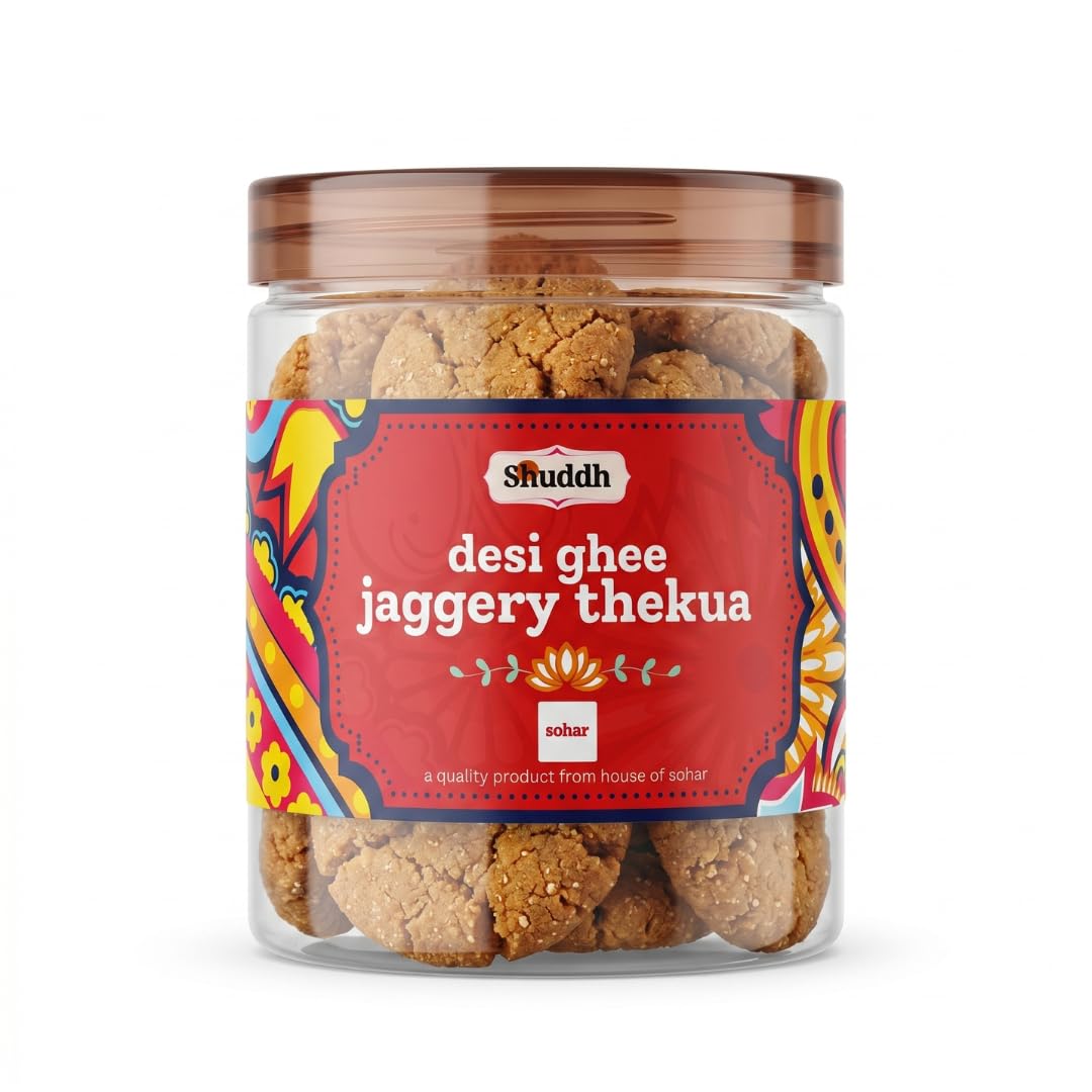 Sohar Foods Shuddh Delicacies Desi Ghee Thekua | Traditional Bihari Sweet Snack | Made with Whole Wheat Flour, Jaggery (Gud), Saunf & Coconut | No Maida, No Palm Oil | Crunchy Tea Time Cookies | 400g-image-17