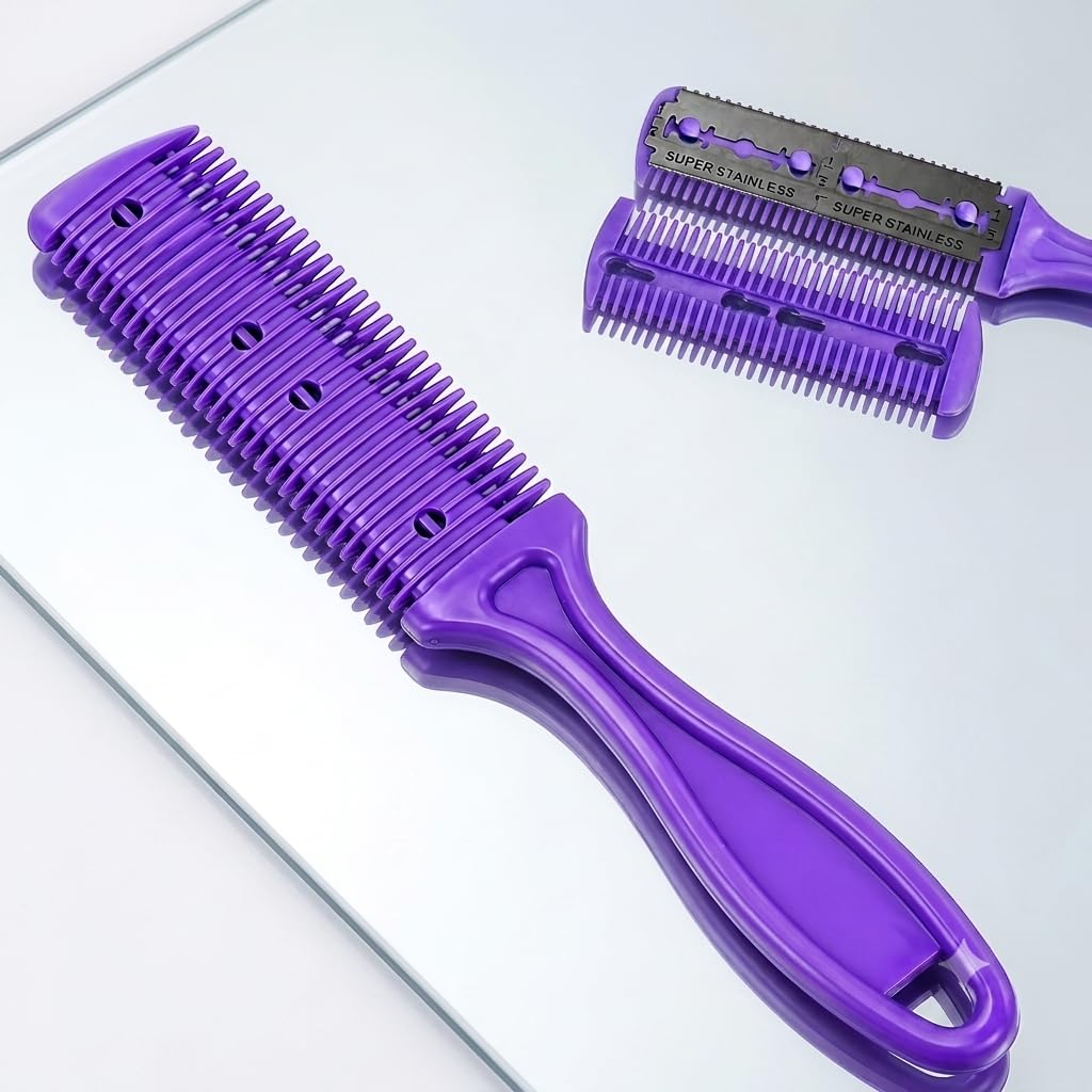 Hair Razor Comb with Super Stainless Blade, Purple | Thinning & Cutting, Ergonomic Handle, Replaceable Blade, Wet & Dry Use, Salon Style-picture-27