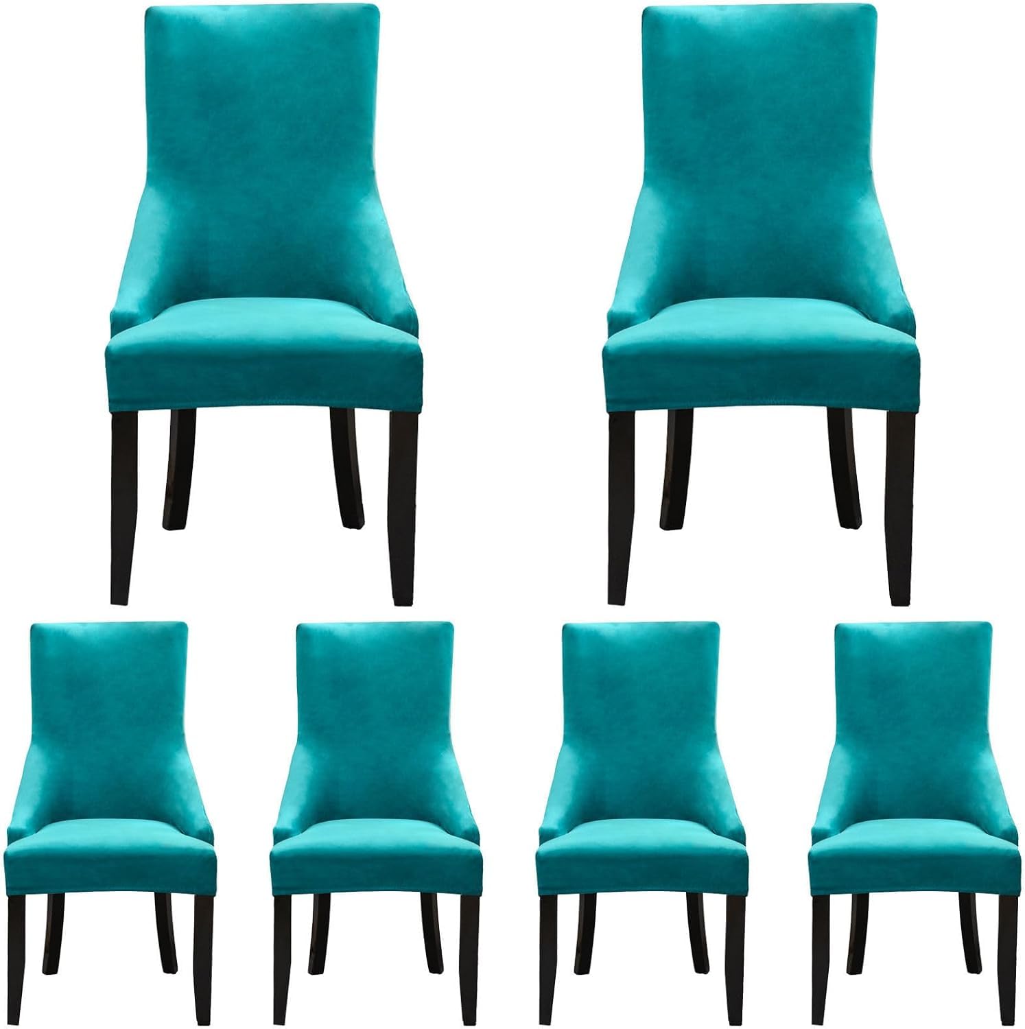 HACLEN Wingback Side Chair Slipcovers Velvet, Wingback Armchair Covers Soft Thicken Dining Chair Covers Stretch Removable for Banquet (blue,Set of 6)