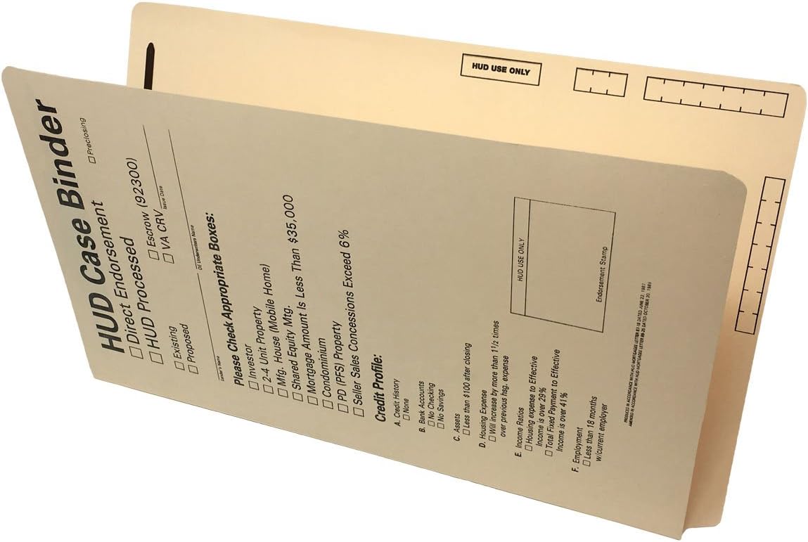 HUD Case Binders, 15 pt Manila, Legal Size, End/Top Tabs (Box of 50)