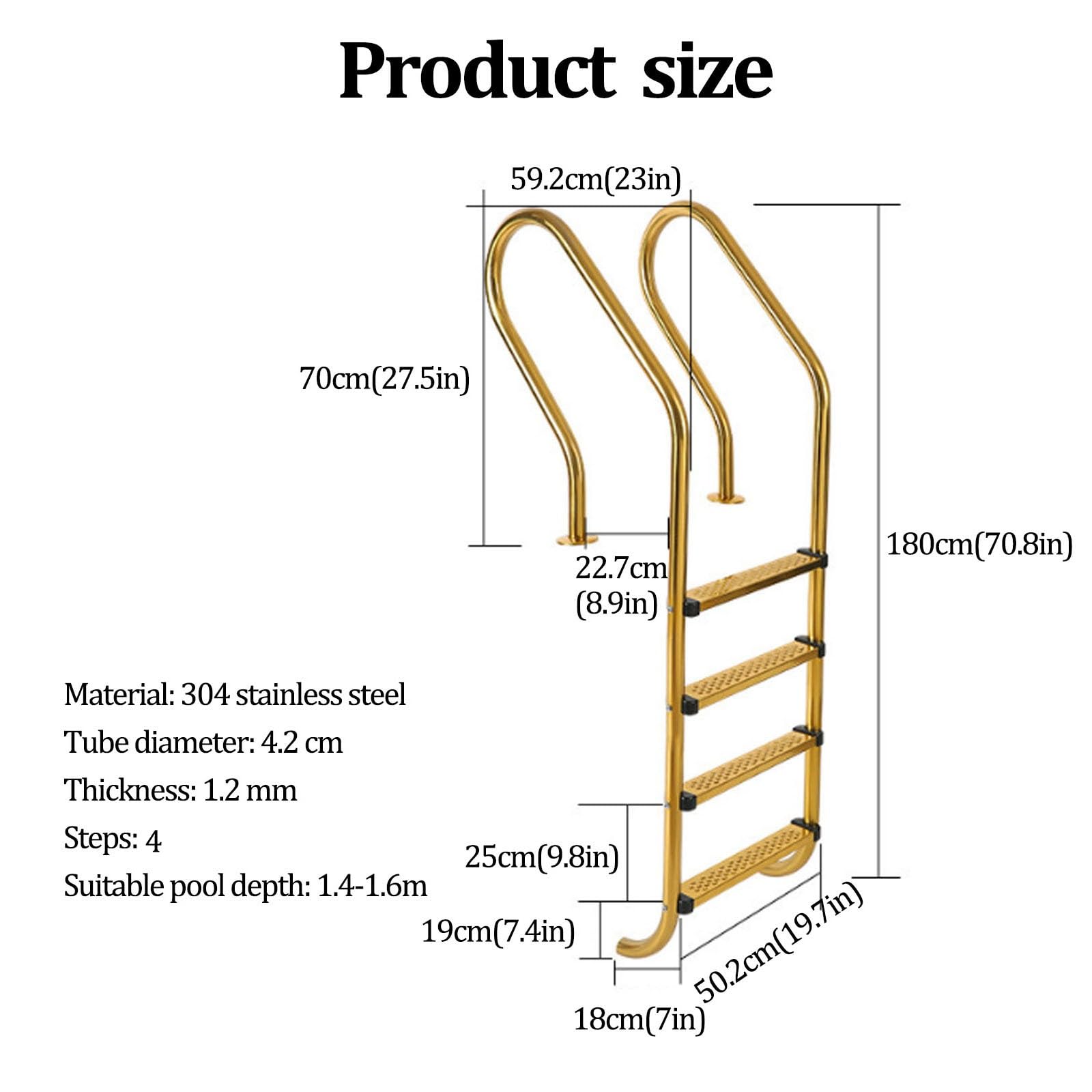 Escalera de 4 peldaños para Piscina con Superficie Antideslizante | Acero inoxidable 304, para piscinas interiores y exteriores; fácil de montar y de usar(Gold)