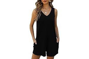 Womens Summer V Neck Sleeveless Tank Top Short Jumpsuit Casual Beach Rompers with Pockets