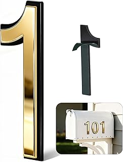 4 Inch Gold House Numbers for Outside, VONDERSO Self-Adhesive Mailbox Numbers with Exclusive Electroplated Finish and Durable ABS Base, for House Plaques, Mailbox, Yard, Garage – Plaque Number ‘1’