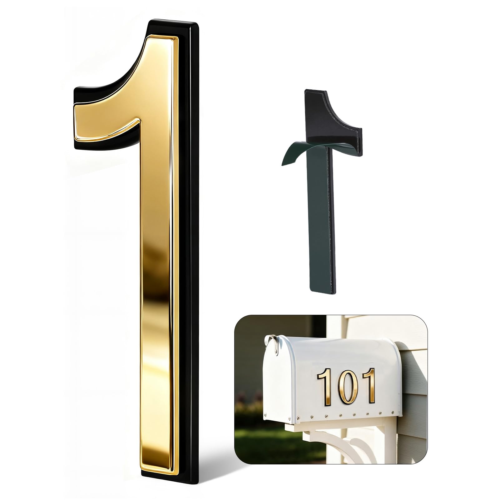 4 Inch Gold House Numbers for Outside, VONDERSO Self-Adhesive Mailbox Numbers with Exclusive Electroplated Finish and Durable ABS Base, for House Plaques, Mailbox, Yard, Garage – Plaque Number ‘1’