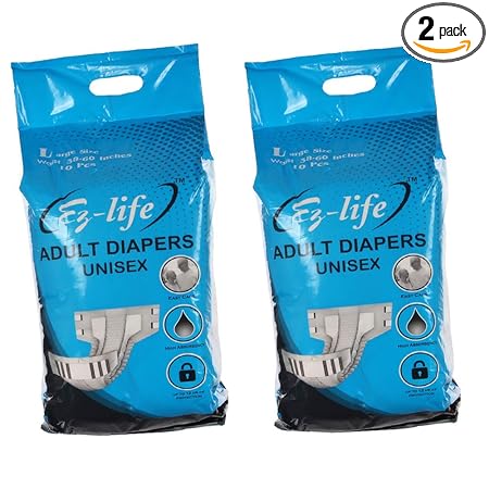 Ez-Life Soft And Absorbent Unisex Open Adult Diapers, Large| (Size:38-60 Inches)|(Pack Of 2)