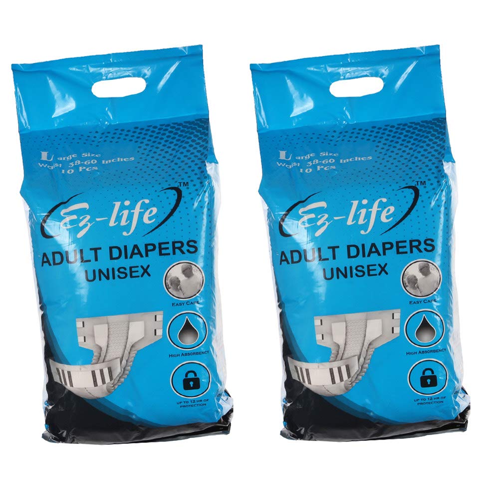 EZ-LIFESoft And Absorbent Unisex Open Adult Diapers, Large| (Size:38-60 Inches)|(Pack Of 2) X 10 Pieces