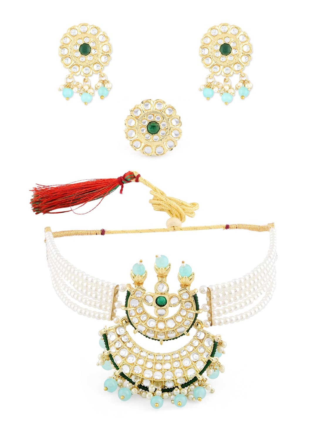 ZAVERI PEARLS Multistrand Pearls Kundan Choker Necklace Earring & Ring Set For Women-ZPFK11549 (B09NNP13WQ) Amazon Price History, Amazon Price Tracker