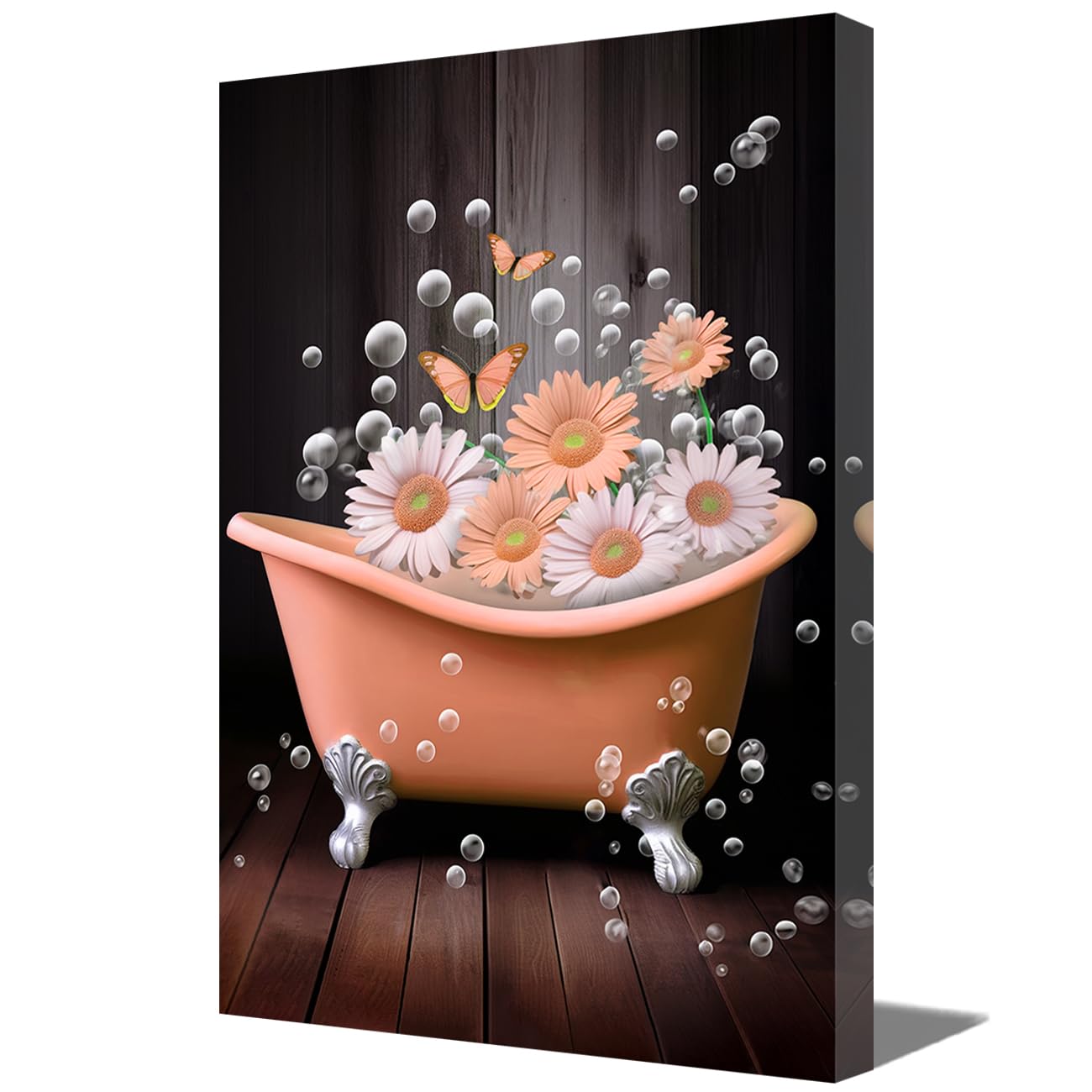 LMYSXAOZ Bathroom Wall Art Rustic Orange Daisy Flower Picture Prints on Canvas in Bathtub Painting for Farmhouse Home Decor (Orange,16.00" x 24.00")
