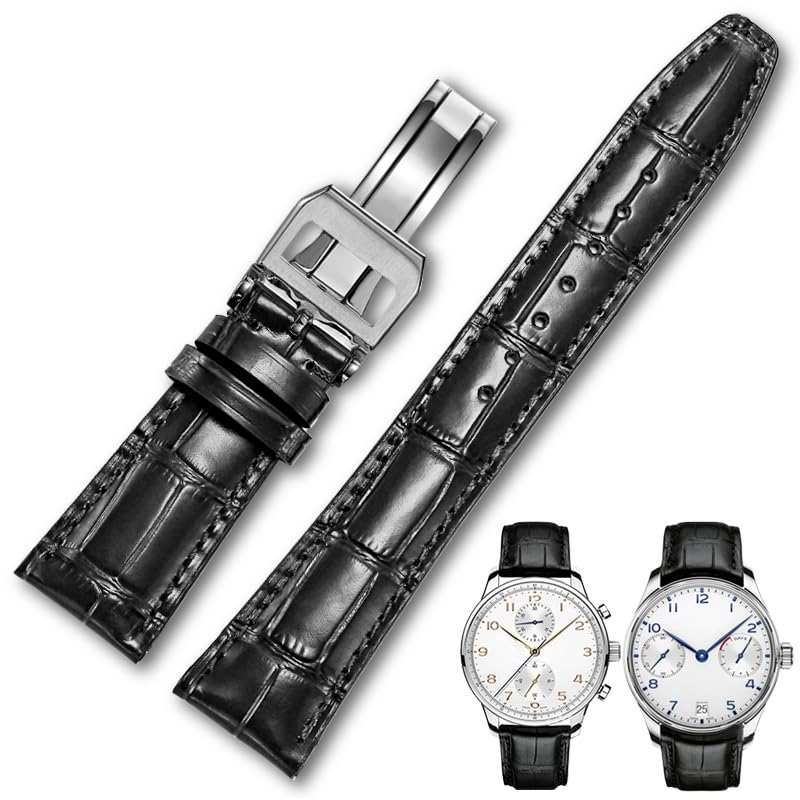 Skórzany pasek kompatybilny z IWC pasek zastępczy klasyczna struktura aligatora 20 mm 21 mm 22 mm do IWC Big PILOT Spitfire GUN IW5009 IW3777 bransoletka ze skóry bydlęcej