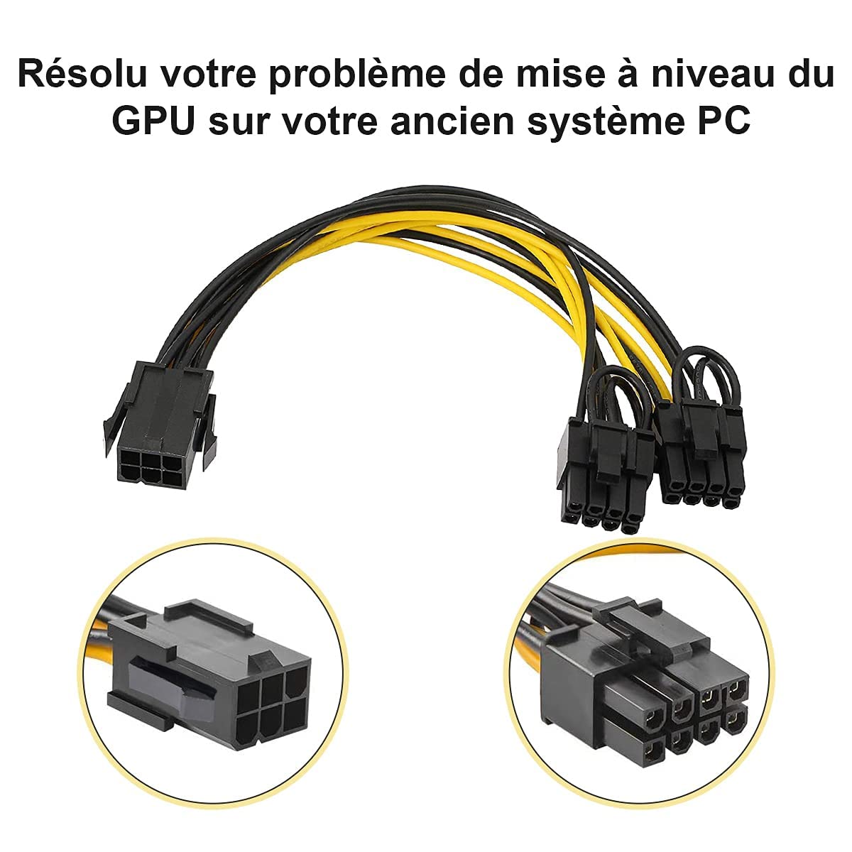 Adaptateur pour câbles d'alimentation PCIe 6 broches à 8 broches, pack de 2 adaptateurs d'alimentation 6 broches vers double PCIe 8 broches (6+2) express pour carte graphique