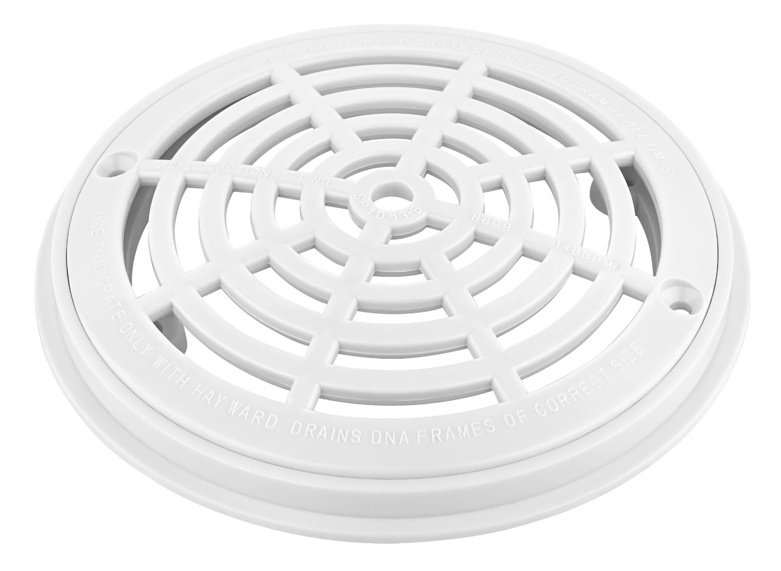 POOLX 8" Anti-Vortex Round Main Drain Cover Plate for Inground Swimming Pools - White - with 2 Screws
