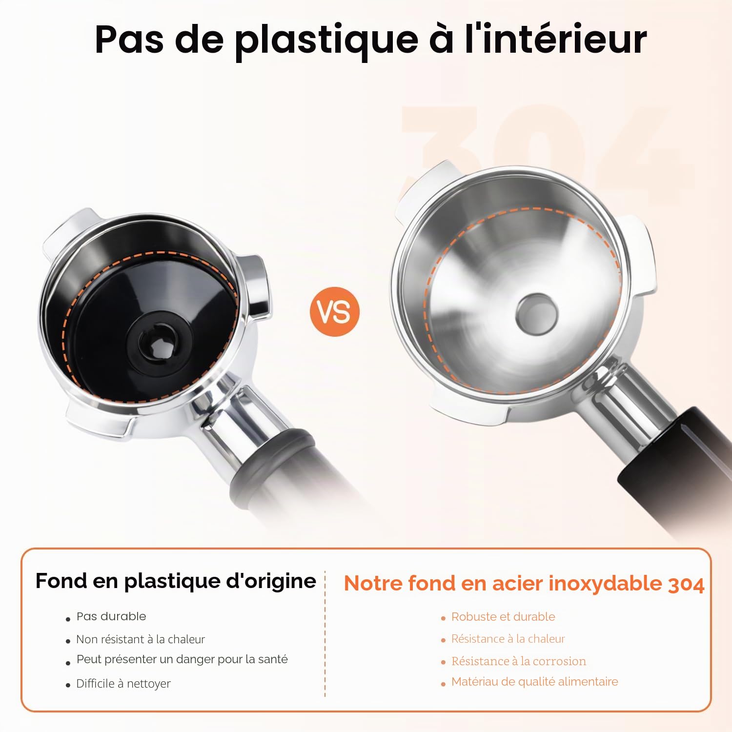 Porte-filtre à double bec 54 mm pour Sage/Breville Barista BES 870/878/880 Panier à filtre avec bois ABS et porte-filtre en acier inoxydable Noir