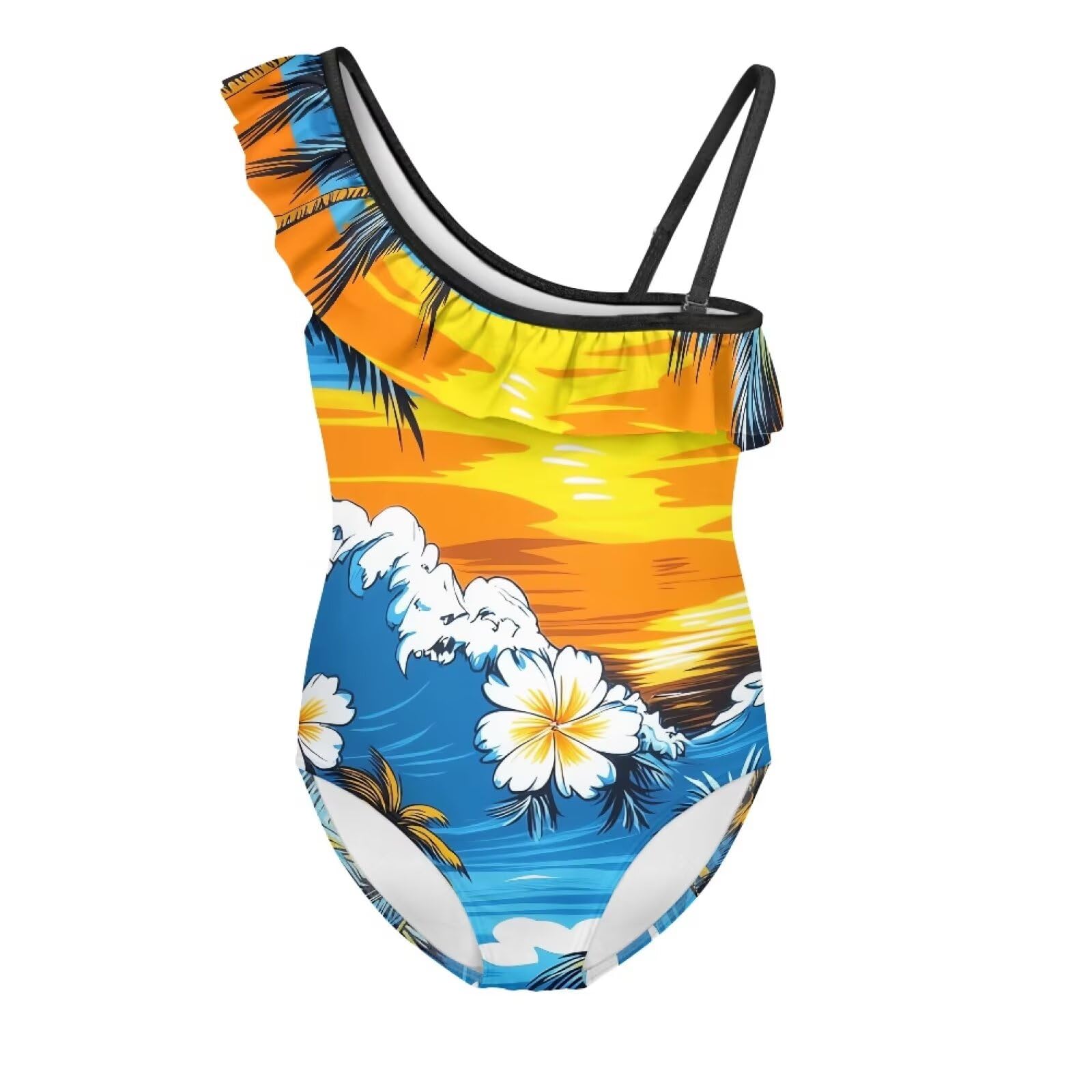 Girls One Piece Bathing Suit,Slim-Fit Ruffle Strap Swimsuit with Adjustable Strap Quick Dry Summer Beach Swim Suit