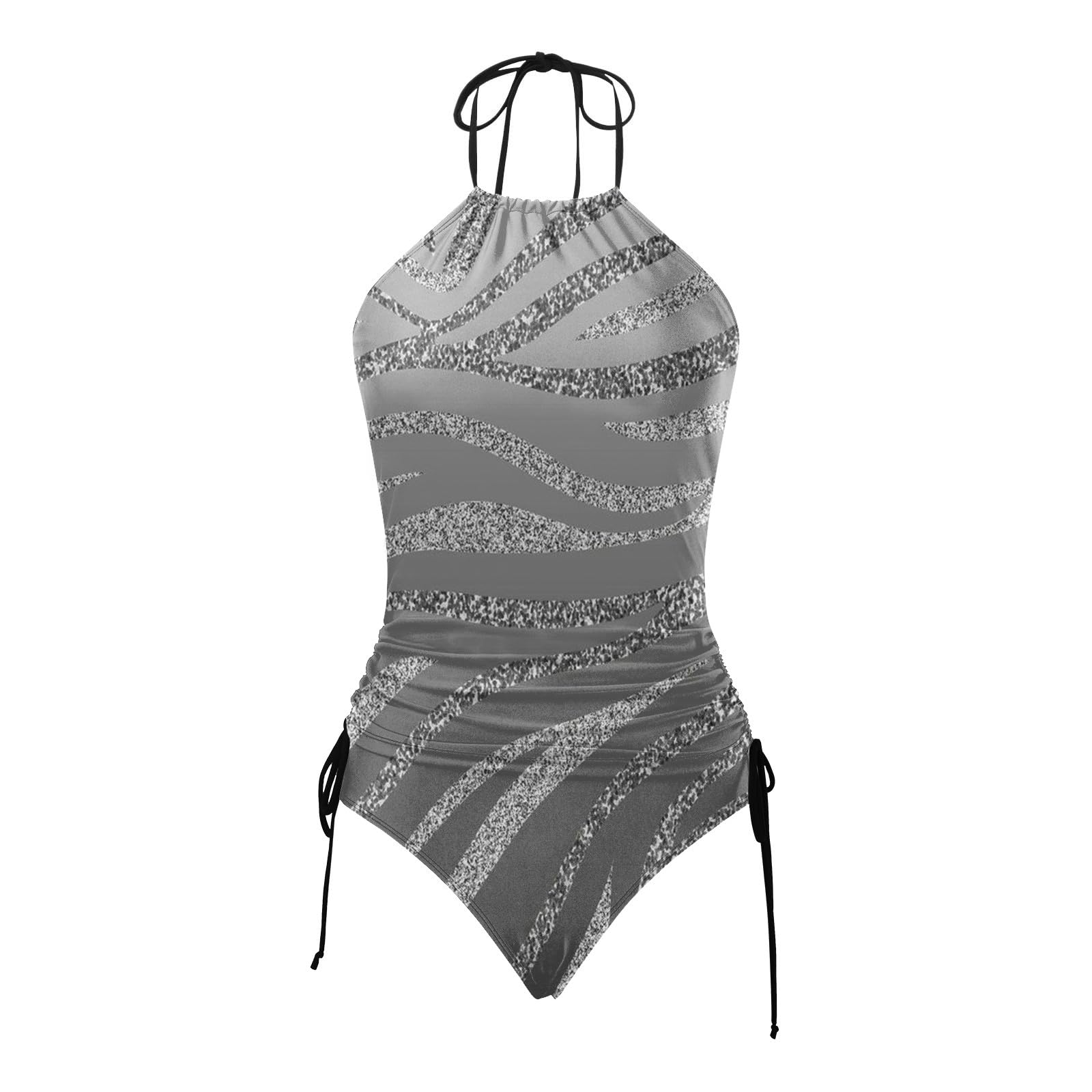 Generisch Costume da bagno da donna a due pezzi, a righe irregolari, con stampa tankini