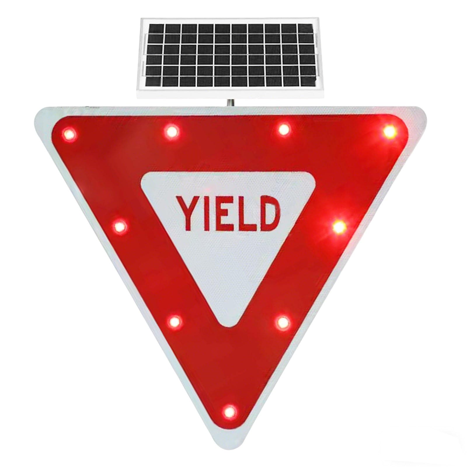 Cielobloen Multicolor Solar Led Flashing Yield Warning Sign – 24/28 Inch, Aluminum Yield Road Warning Signs Traffic, 9 Leds, 0.5 Mile Visibility, Ip65, With Mounting Accessories, For Roads 28"