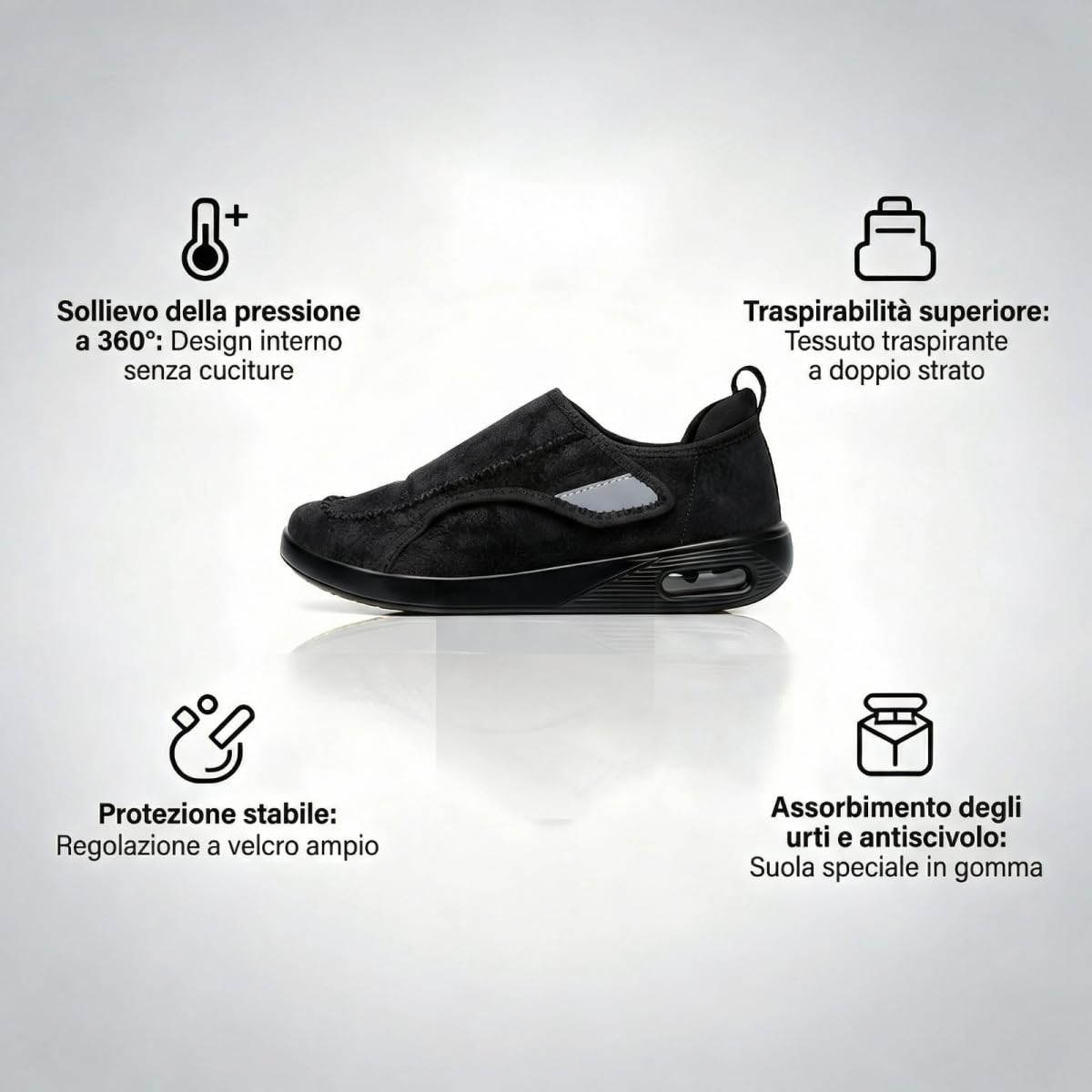 Scarpe Diabetiche Uomo e Donna con Chiusura a Strappo Regolabile, Scarpe Ortopediche Extra Larghe Antiscivolo Traspiranti per Anziani, Donne Incinte, Piedi Gonfi e Sensibili