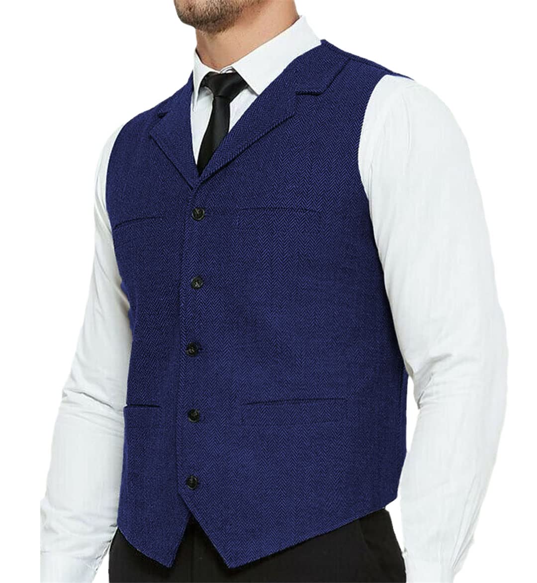 Vogrtcc Gilet da uomo da sposa in lana tweed colletto su misura retrò gilet business gilet