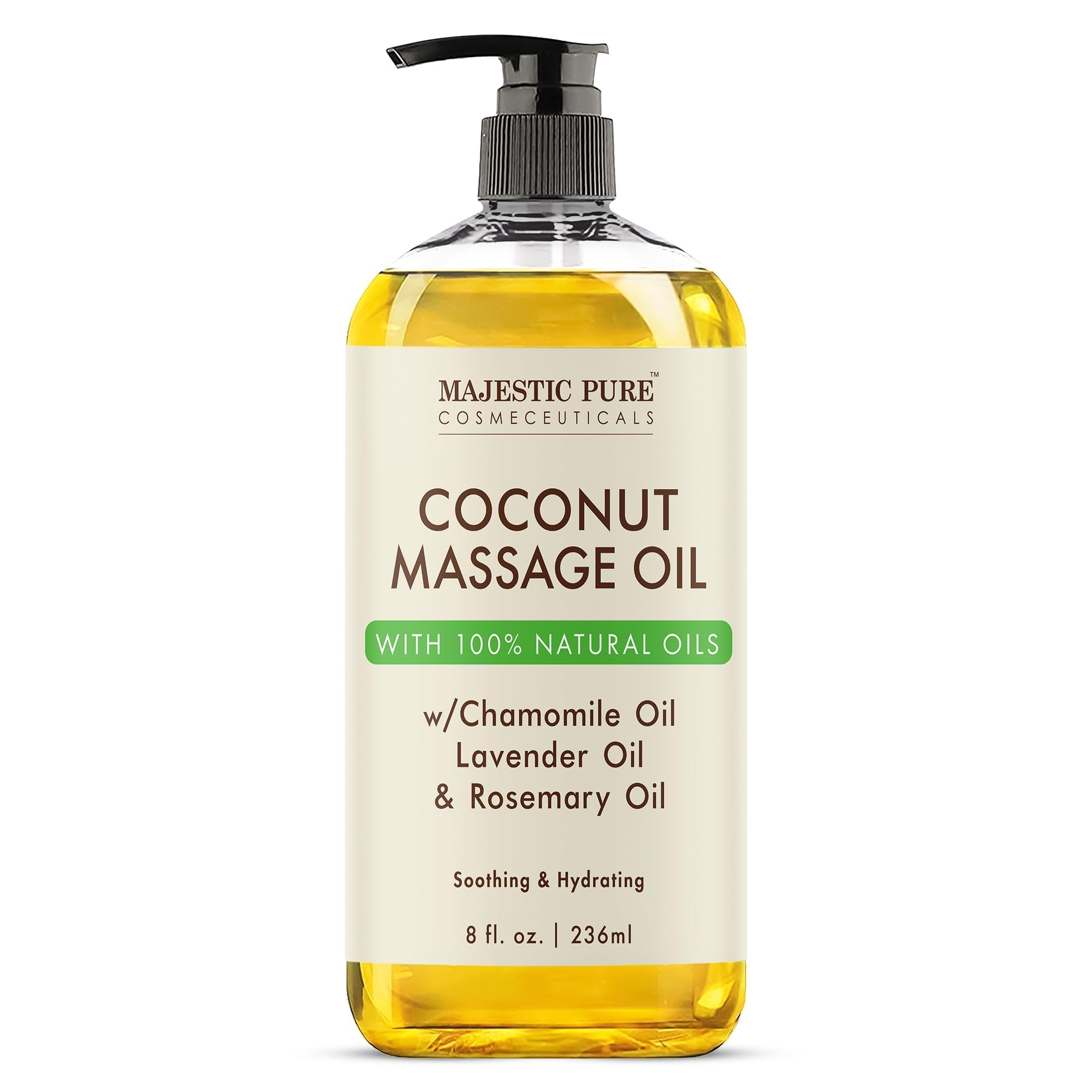 Majestic PureCoconut Massage Oil for Massage Therapy - Refreshing, and Relaxing - Natural Oils - for All Skin Types - Men and Women - 8 fl oz