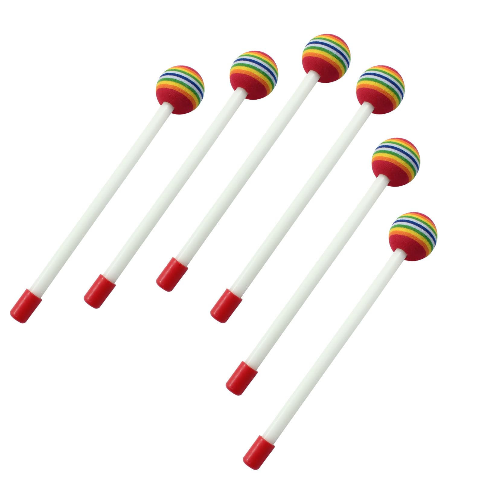 Lollipop filcowe pałeczki perkusyjne, 6 sztuk, 21,1 cm, pałeczki perkusyjne, miękka główka z pianki, tęczowe plastikowe pałeczki perkusyjne dla dorosłych