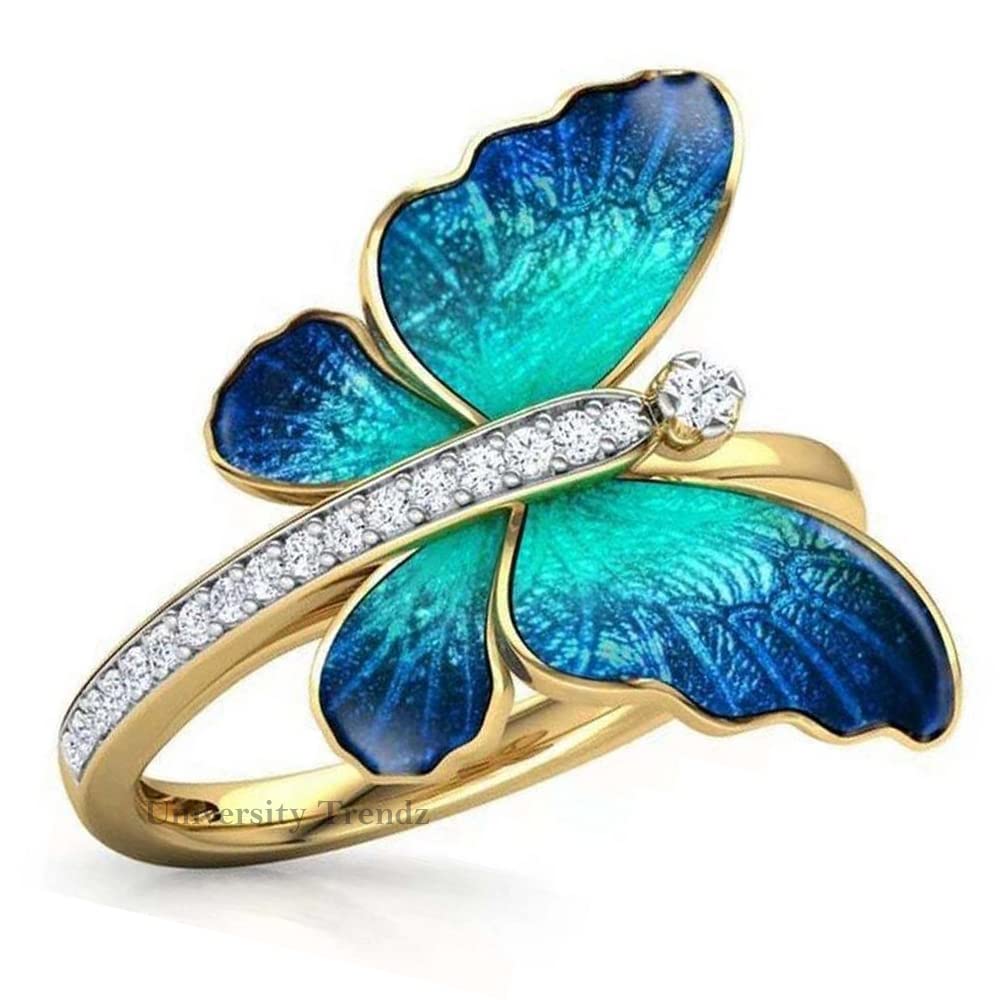 University Trendz Copper Gold Plated Zirconias Studded Blue Enamel Colorful Open Butterfly Ring For Women And Girls, 7 (B0C24Y4MGP) Amazon Price History, Amazon Price Tracker