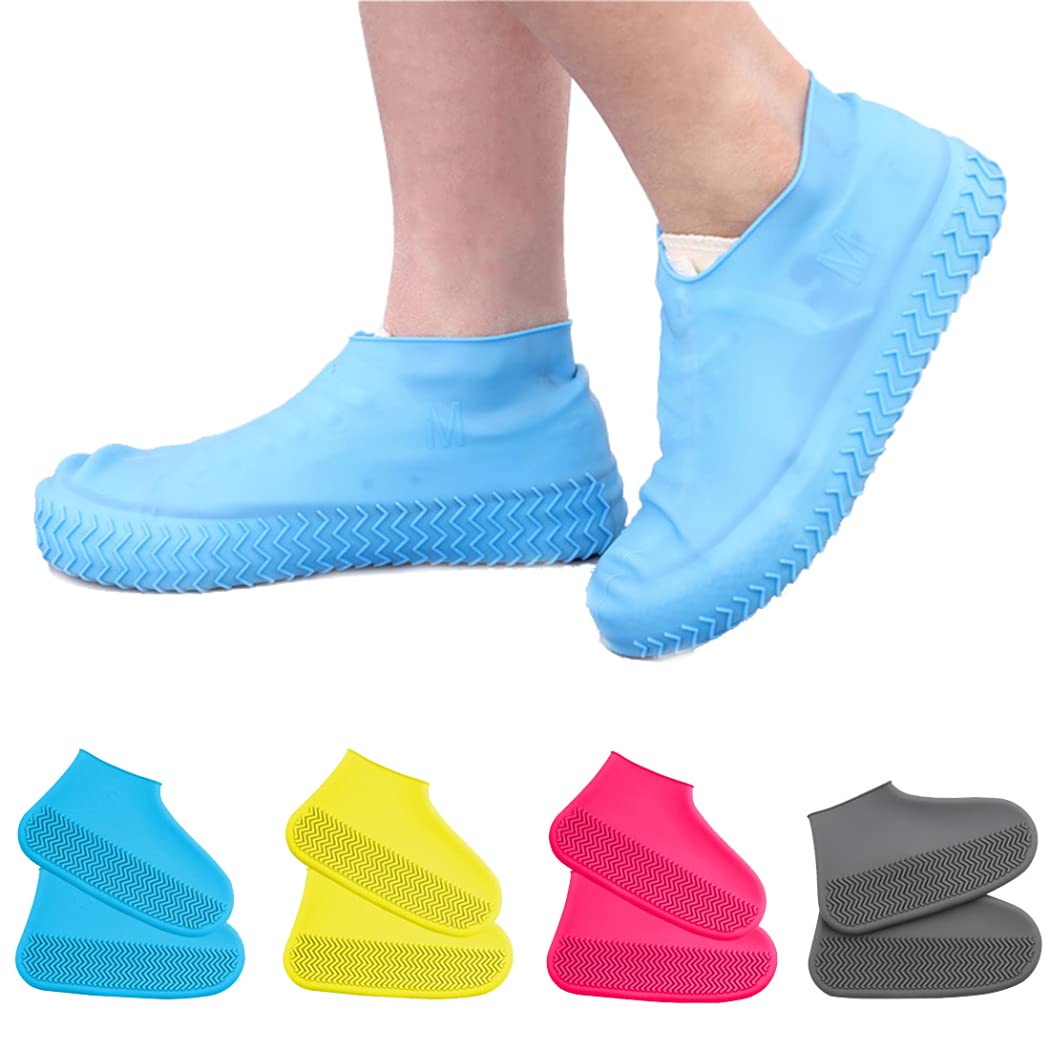 ZHome Water-Proof Silicone Shoe Covers, Reusable Foldable Not-Slip Rain Shoe Covers,Shoe Protectors Overshoes Rain Galoshes for Kids,Men and Women Blue S(8.2in)